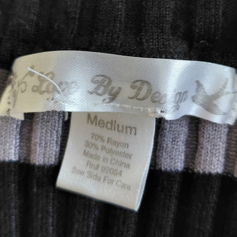 Striped Black and Gray Ribbed VNeck Sweater, Size M, Love By Design - Picture 2 of 3